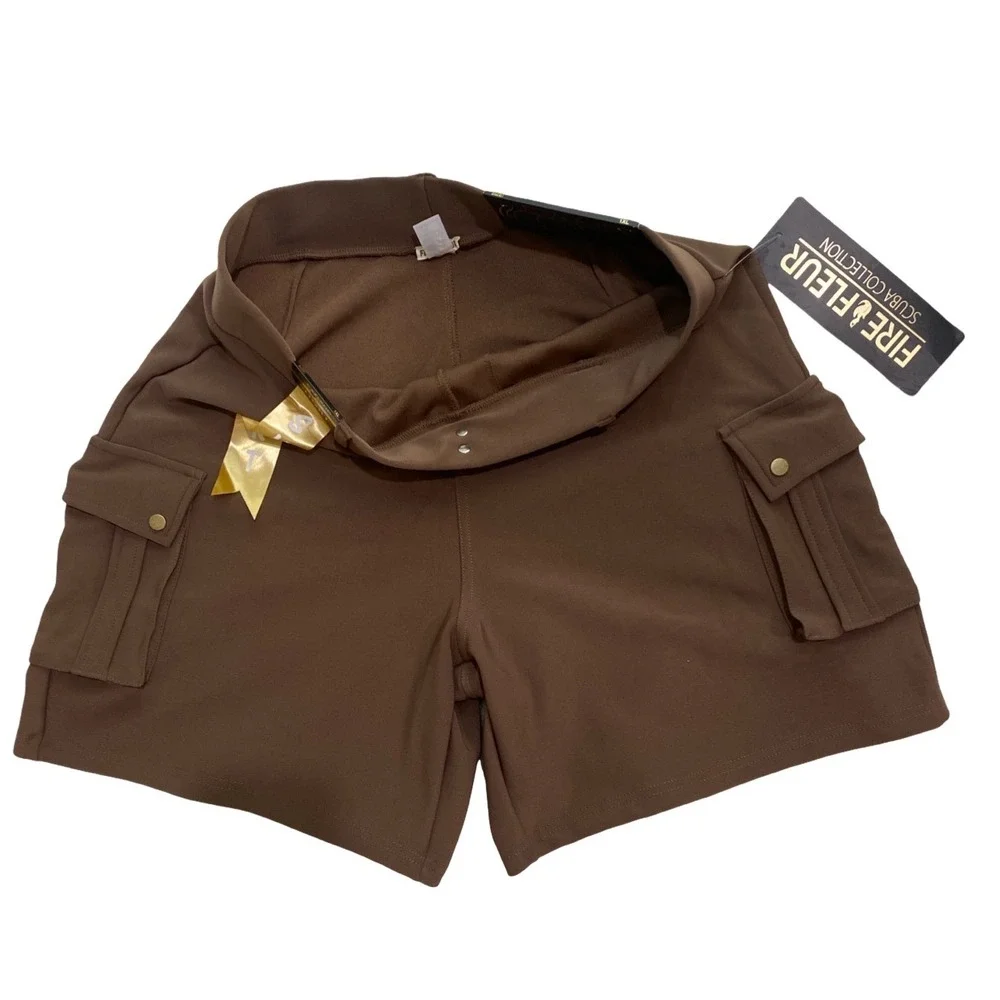 NWT Brown Cargo Sculpting Shorts Women's 1X pull on Shaping Stretch 7